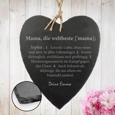 Schieferherz mit Gravur - Definition Weltbeste Mama