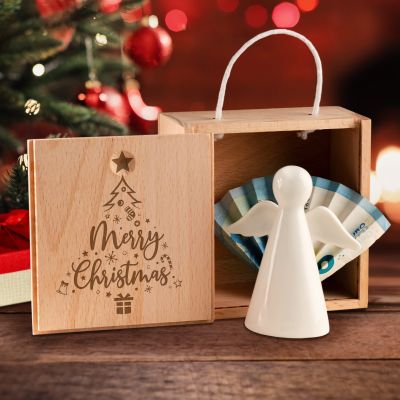 Porzellan Engel in Holzbox - Weihnachten