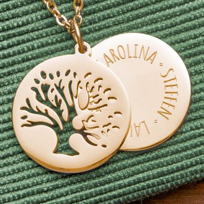 Kette mit graviertem Baum Anhänger Gold - Namen