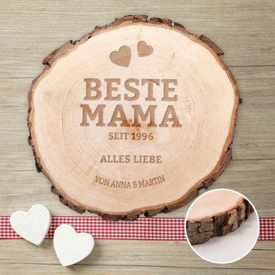 Baumscheibe mit Gravur - Beste Mama von Herzen