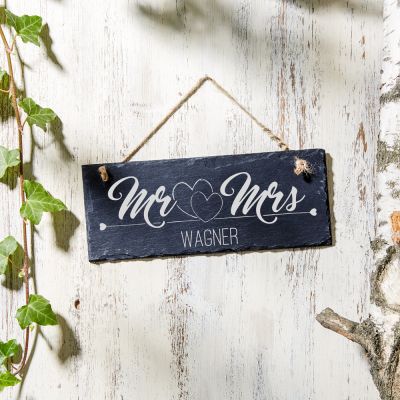 Schiefertafel mit Gravur - Mr and Mrs