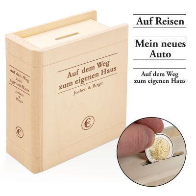 Spardose - Buch aus Holz